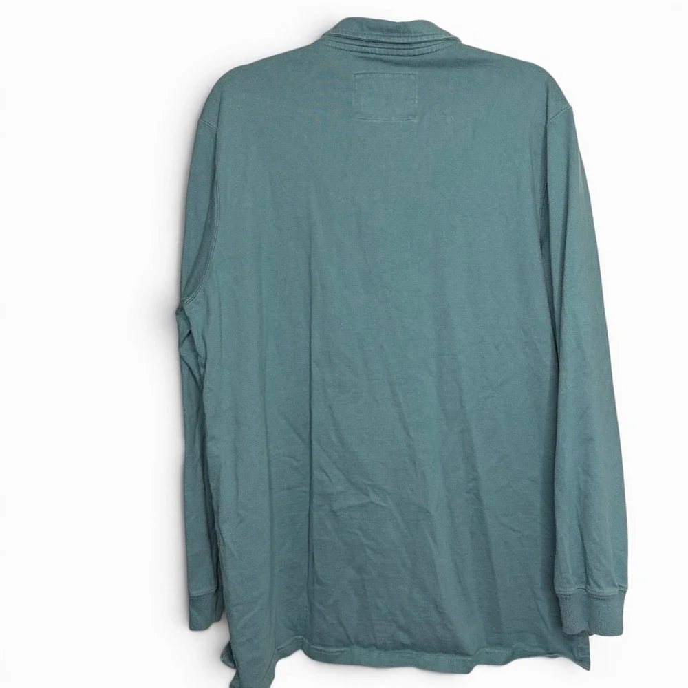 LL Bean Rugby Shirt Mens Large Tall Blue Green Quarter Button‎ Long Sleeve Polo